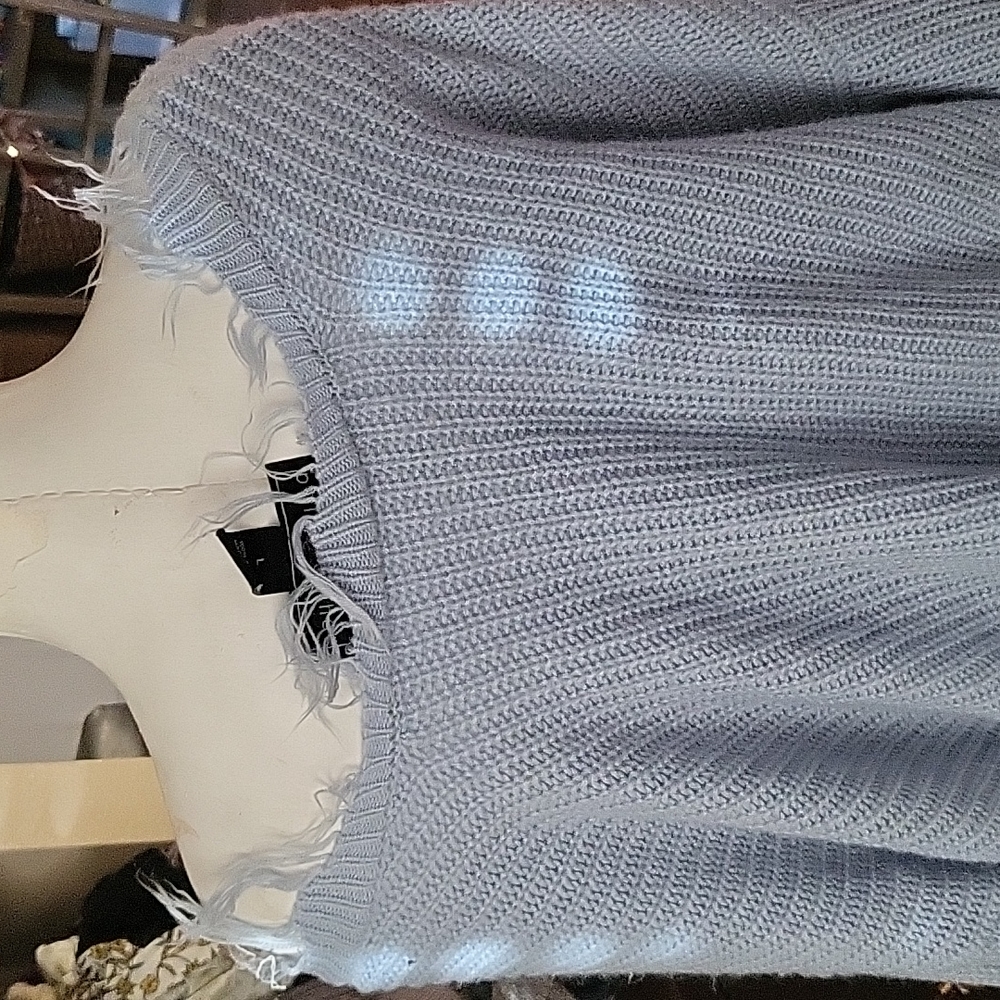 Off Shoulder Distressed Blue Pullover - image 7